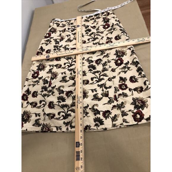 Eddie Bauer Skirt Size 10 Tall Beige Green Corduroy Floral Pencil Pockets Zipper - Picture 7 of 7